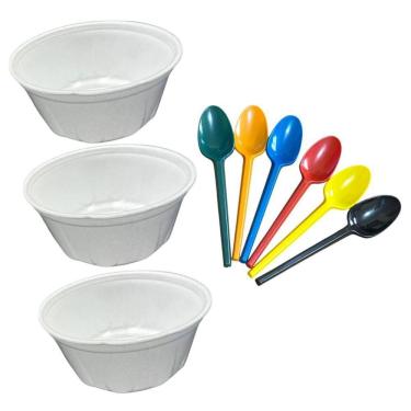 Imagem de Kit 200 Cumbucas Isopor + 200 Colheres Para Sorvete Açaí