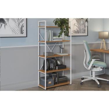 Imagem de Estante Livreiro Casal Industrial Alta Li006 Aço C- 5 Prateleiras 72x152cm Canela-branc...