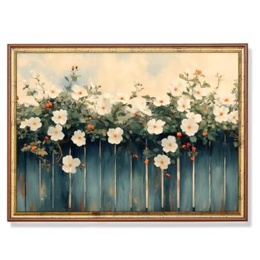 Imagem de Pintura floral fazenda rústica tela de fazenda branco azul flor pôster abstrato flor arte floral azul escuro arte de parede vintage tela botânica azul azul imagem de flores silvestres sala de estar