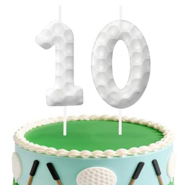 Imagem de Velas de aniversário número 10 de golfe, topo de bolo com tema de golfe para meninos e meninas, decorações de bolo para aniversários, suprimentos de festa com tema esportivo, velas para decorações de