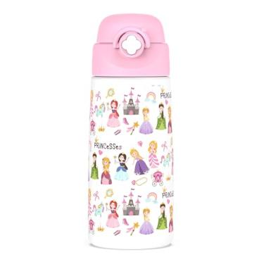 Imagem de Ntswasd Garrafa de água isolada para meninas com canudo pop-up coberto, copos infantis de 473 ml com aço inoxidável à prova de vazamento para escola rosa (Princess)