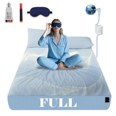 Imagem de NAGS Lençóis de aterramento, lençol de cama de algodão macio com prata pura para melhorar o sono, alívio da dor (azul celeste, casal, 137 x 190 x 34 cm)