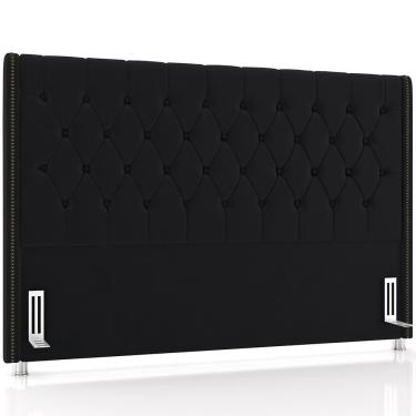 Imagem de Cabeceira Cama Box Casal 140cm Estofada Frizza P05 Veludo Preto - Lyam Decor