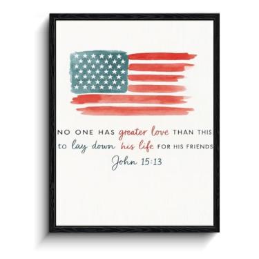 Imagem de Arte de parede em versículo bíblico, citação de João 15:13, decoração de parede patriótica, impressão em tela emoldurada laminada, pôster cristão, para presente de dia dos veteranos de home office