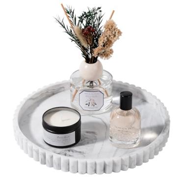 Imagem de Bandeja de banheiro redonda de silicone para decoração de bancada de cozinha, bandeja decorativa de mesa de centro para perfume, vela, saboneteira, 25 cm, mármore