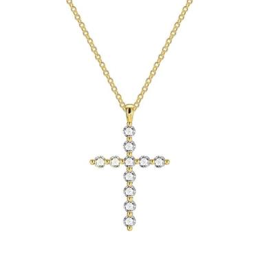 Imagem de REchoLI Colar de cruz para mulher, banhado a ouro 18 K, pingente adornado com diamante em forma de cruz, colar religioso, corrente de joias cristãs, 45 cm/17,71 polegadas, 17.71 Inches, Cobre, Sem