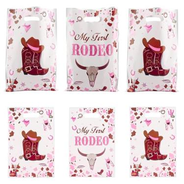 Imagem de 30 peças de sacolas de lembrancinhas de festa de vaqueira para aniversário, chá de bebê, festas temáticas ocidentais, sacolas plásticas de 16,4 x 25 cm a granel com alça para lanches, guloseimas e