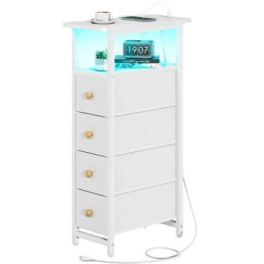 Imagem de Mesa de cabeceira fina de LED Dresser Yoobure com carregador branco