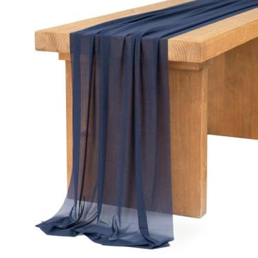 Imagem de Table Runner Ling's Moment azul marinho em chiffon transparente 4,3 m