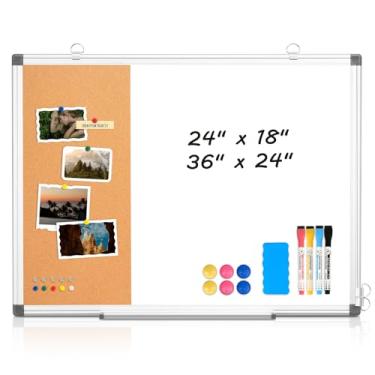 Imagem de WALGLASS Combo de quadro branco apagável a seco e quadros de avisos combinação prata 91 x 61 cm 1/3 cortiça