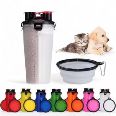 Imagem de Garrafa Portátil para Pets com Dois Compartimentos para Água e Ração, Kit com 2 Bowls Comedouro e Bebedouro para Cachorro e Gato (Azul)