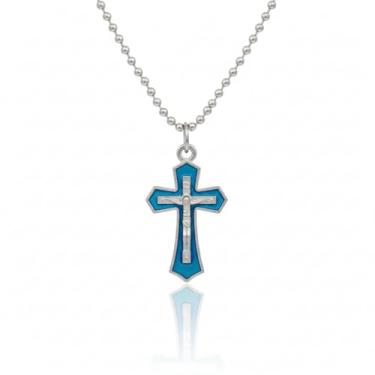 Imagem de Bittrend Jewels Colar com pingente religioso de cruz crucifixo de Jesus Cristo em tom prateado com incrustação de esmalte para homens e mulheres - várias cores, Small, Metal, Sem Pedra Preciosa