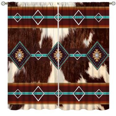 Imagem de DKMQQUL Cortina ocidental, estampa de vaca do sudoeste, tema asteca, cortinas escurecidas para escritório, quarto, sala de estar, cozinha, sala de jantar, tratamento de janela, 106 x 113 cm