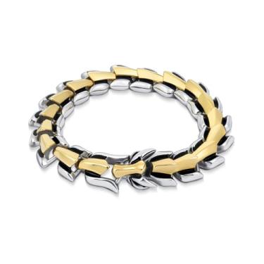 Imagem de LuxGoth Pulseira de aço inoxidável Ouroboros Jormungandr Snake Heavy Cuban Link Chain Bracelet Gothic Punk Rock Biker Vintage Viking Dragon Franco Link Curb Bracelet Jewelry for Men Gold Silver