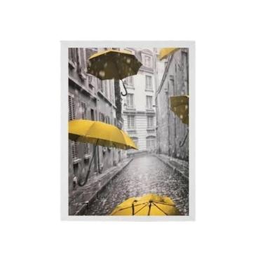 Imagem de Quadro Decorativo Sombrinhas Amarelas 45X34 C/Vidro - Branca - Quadros