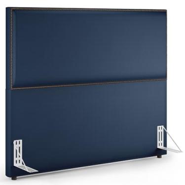 Imagem de Cabeceira Cama Box Casal Com Tachas 140 cm Vicenza L02 Facto Azul Marinho - Lyam Decor