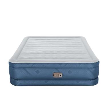 Imagem de Colchão Inflável Queen, PVC e Vinil, Azul, 203x152x46cm, Bomba Elétrica 110V Integrada, Superfície Aveludada, Suporta 350kg, para Casa e Viagem