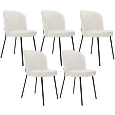 Imagem de Kit 5 Cadeiras Sala de Jantar Estofada Gavi L02 Linho Bege - Lyam Decor