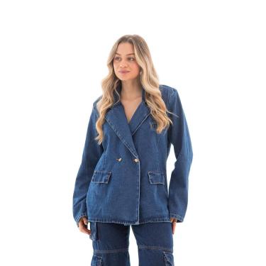Imagem de Blazer Jeans Feminino Arauto Oversized Com Ombreira-Feminino