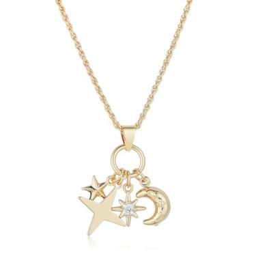 Imagem de HZMAN Colar encantador de latão banhado a ouro 18K – Hipoalergênico leve e elegante joia presente para mulheres, Latão, Zircônia cúbica