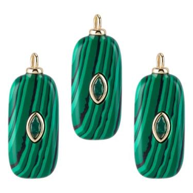 Imagem de BENECREAT 3 peças de pingentes de pedra natural banhados a ouro 18 K, pingentes de malaquita sintética com zircônia cúbica para pulseira faça você mesmo, colar, brincos, joias, 26 ~ 30 x 12 ~ 14 x 5,5