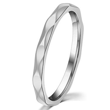 Imagem de Anel de noivado feminino de 2 mm com estampa de onda e estampa de prisma em ouro branco para noivado, casamento, senhora, dedo fino de aço inoxidável