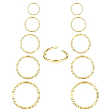 Imagem de bukebro Anéis de aço cirúrgico septo clicker argolas articuladas segmento prata/ouro 5 pares/10 peças 16G piercing de nariz piercing piercing piercing cartilagem dorminhoco Daith joias 6 mm, 8 mm, 10