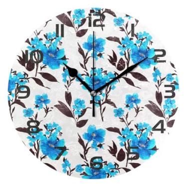 Imagem de GakkiGii Blue Flowers Relógio de parede silencioso sem tique-taque, relógio moderno operado por bateria para escritório em casa, cozinha, quarto - fácil de ler