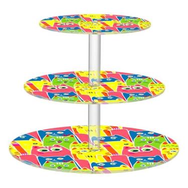 Imagem de Blueangle Suporte redondo de cupcake de 3 camadas – Torre de sobremesa acrílica abstrata para gatos, suporte de sobremesa em camadas antiderrapante para chá de bebê, aniversário, festa de casamento