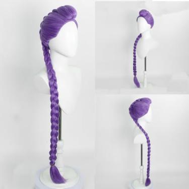 Imagem de YYUISD Peruca feminina roxa longa com rabo de cavalo, estilo anime, para cosplay, fantasia de Halloween e festa. Peruca sintética.