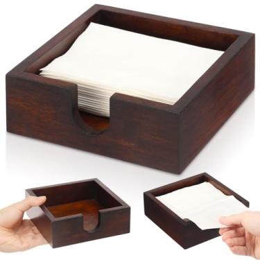 Imagem de Bandeja de suporte de guardanapo de madeira, dispensador de guardanapo de madeira de 14 cm x 14 cm com abertura em forma de U, suporte quadrado para guardanapos de toalha, bandeja de toalha de mão