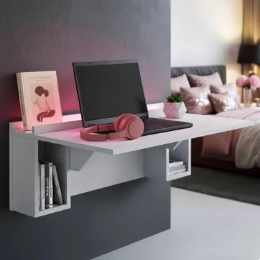 Imagem de Escrivaninha Mesa Dobrável com Nichos com Led Neon Branco