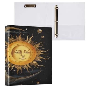 Imagem de Blueangle Fichário de 3 anéis para sol e lua com prancheta e 2 bolsos - Organizador de documentos decorativos de 3 cm para escritório, suprimentos para reuniões (846)
