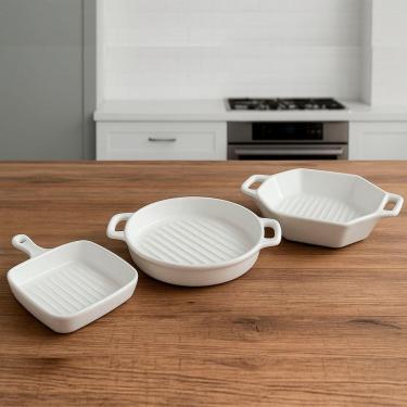 Imagem de Travessas Petisqueiras Assadeiras Cerâmica Servir Kit 3pçs