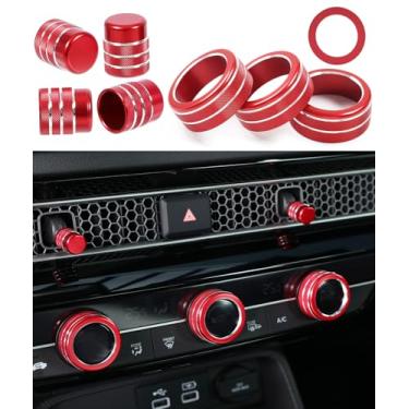 Imagem de 8 peças para Honda Civic 2022-2026 ar condicionado controle climático motor start/stop capa de anéis de botão, para 2023-2026 CR-V AC interruptor temperatura botão adesivo botão de mudança A/C para CR