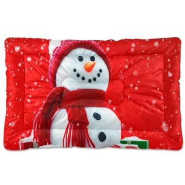 Imagem de SEHANY Cama de Natal com flocos de neve, boneco de neve, para cães, gatos, com fundo antiderrapante, caixa de canil, colchão macio, lavável, para cães pequenos, médios e grandes, gatos, 91 x 61 cm