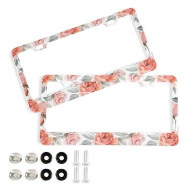 Imagem de SEHANY Molduras de placa de carro rosa dos namorados, capas de moldura de placa de carro de alumínio à prova de ferrugem com orifícios elípticos e parafusos serve para veículos padrão dos EUA tamanho