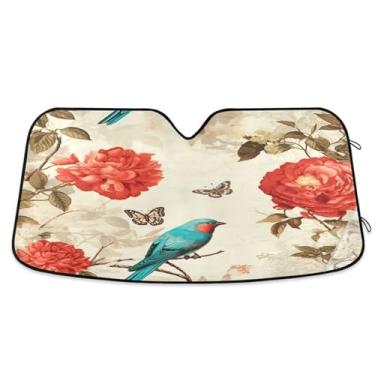 Imagem de ATTX Para-brisa de carro turquesa pássaros 144.8 cm x 80.0 cm escudo solar universal com proteção UV, persiana de janela frontal automática dobrável para Sedans SUVs caminhões #80