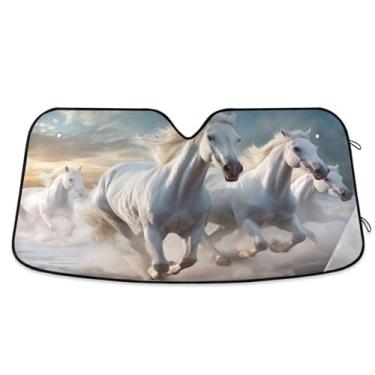 Imagem de ATTX White Horses Para-brisa Carro Corrida Para-brisa 144.8 cm x 80.0 cm Escudo Solar Universal com Proteção UV, Auto Dobrável Persiana Frontal para Sedans SUVs Caminhões #304