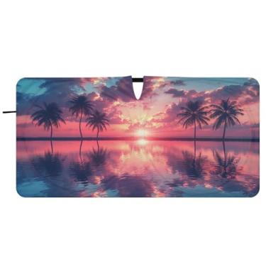 Imagem de Blueangle Beautiful Sunrise Palmeiras Para-brisa Para-brisa - 149.9 cm x 76.2 cm Dobrável Carro Frontal Para-sol Blocos Raios UV Viseira de Sol (599)