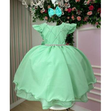Imagem de Vestido Infantil Verde Oliva Menina Luxo - Confeccionado em Tecido Mis