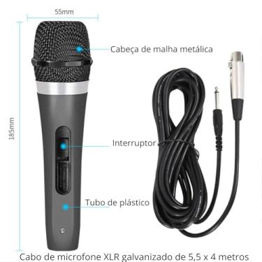 Imagem de Microfone Dinâmico com Fio Profissional – Captação Clara, Redução de Ruído HD, Diretividade 180°, Cabo P10 3m, Alta Durabilidade para Apresentações, Eventos e Karaokê