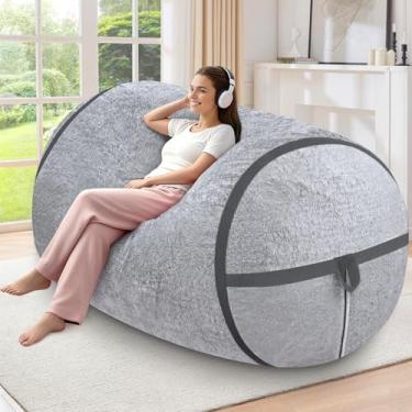 Imagem de HABUTWAY Cadeira de pufe de 1,8 m, cadeiras gigantes BeanBag com enchimento de espuma de memória, poltrona de veludo ultramacio com alça portátil e capa removível, sofá confortável para sala de estar