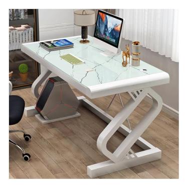 Imagem de Estações de trabalho de computador, mesa de computador com moldura de aço de vidro temperado, mesa de jogos, mesa moderna de escritório em casa, PC, laptop, mesa de estudo, fácil montagem C 99 cm