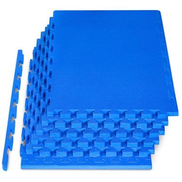 Imagem de ProsourceFit Tapete de exercício extra grosso de 2,54 cm, espuma de EVA interligada para proteção, piso acolchoado de treino para casa e equipamentos de academia, azul