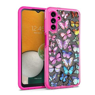 Imagem de KACHEN Capa para celular Samsung Galaxy A13 5G, moldura rosa choque 3D Butterfly World Slim Fit Shimmer Sparkle Hybrid à prova de choque para mulheres e meninas