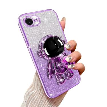 Imagem de Annyojo Capa para iPhone 16E, capa luxuosa com glitter para mulheres e meninas, capa protetora para câmera TPU macio à prova de choque para iPhone 16E, roxa