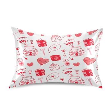 Imagem de SEHANY Capas de almofada de seda para cabelo e pele para o Dia dos Namorados, capas de almofada de cetim respiráveis macias e refrescantes com fecho de envelope, tamanho king (50,8 x 76,2 cm)