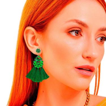 Imagem de Brinco Sobrepor Delicado Pedra Feminino Joia Espanador Verde - anjo da