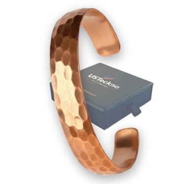 Imagem de USTeckno Pulseira de cobre 100% puro forjada à mão. Feita com cobre sólido de alto calibre premium e benefícios para a saúde. Melhore seu bem-estar com estilo